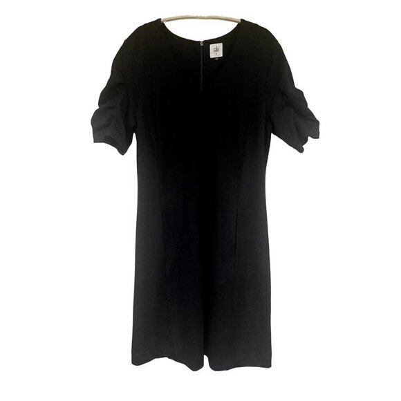 Cabi V-Neck Knee Length Dress Hidden Pockets Back Zip Ruched sleeves Size Medium - Picture 10 of 13